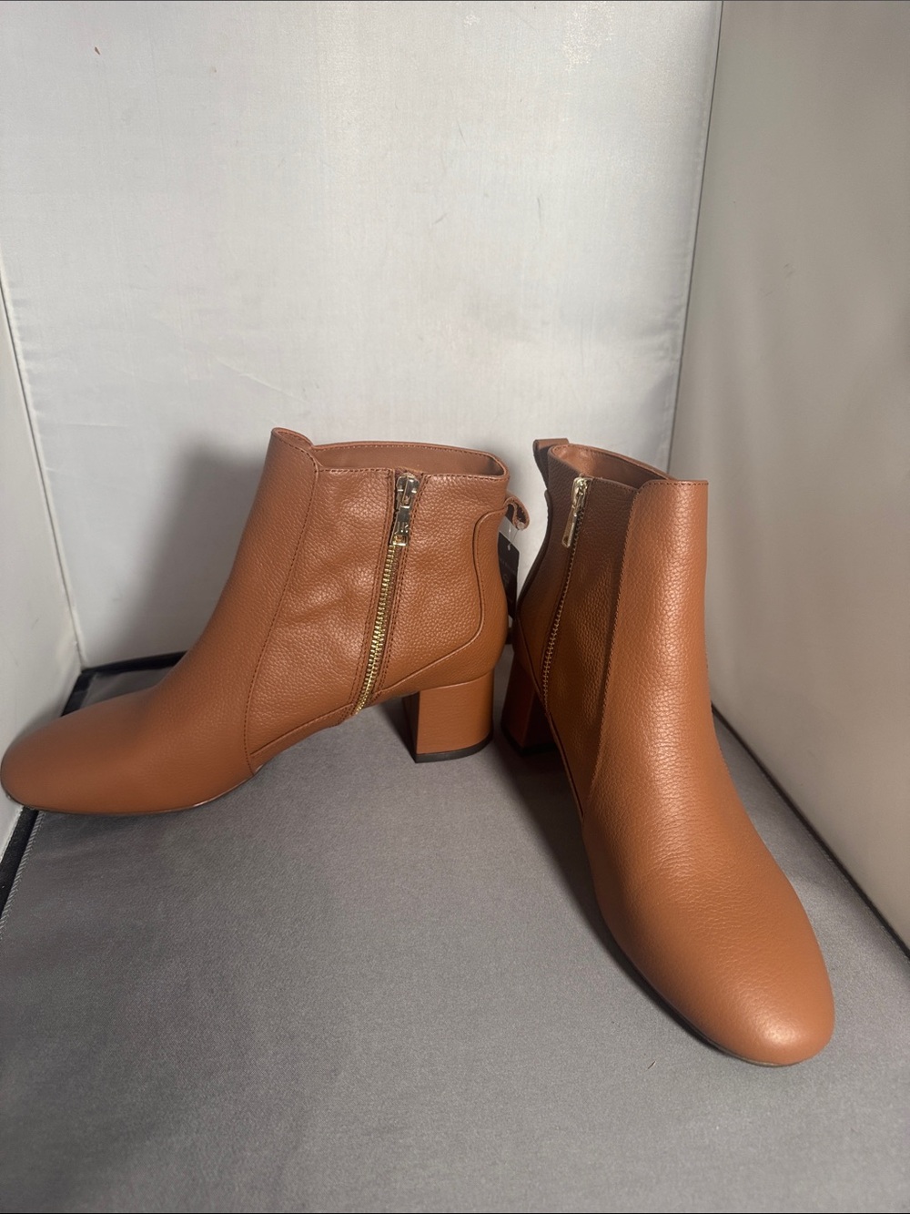 Jack Rogers Classic Tan Leather Ankle Boots with Side Zip